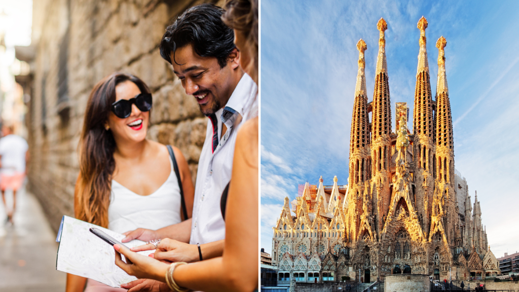 Été à Barcelone Sagrada Familia Antoni Gaudi touristes voyageant